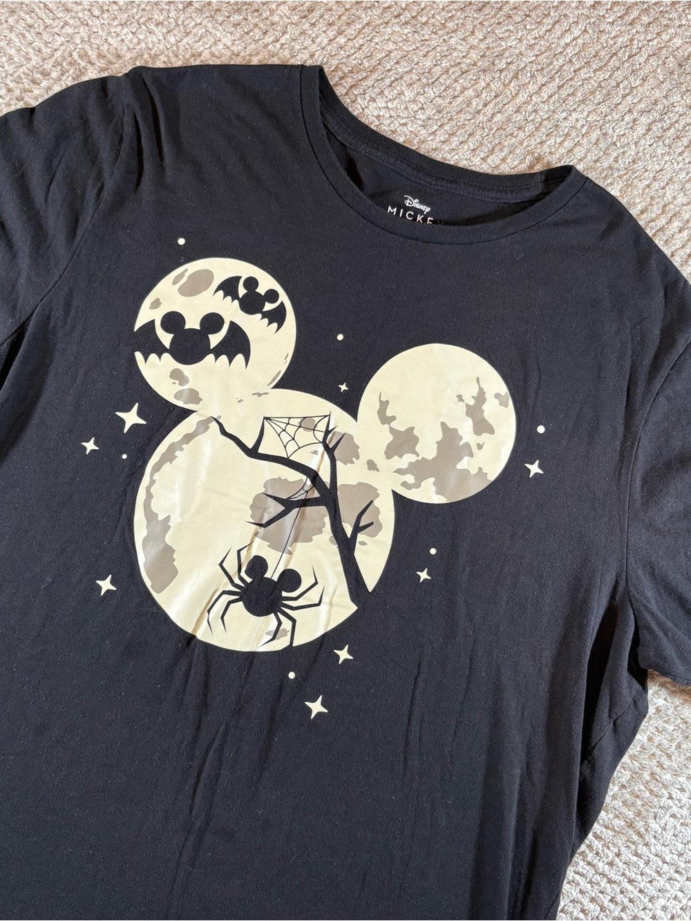 Disney Women’s L Mickey Mouse Halloween Moon Spooky Tee - Black & Cream